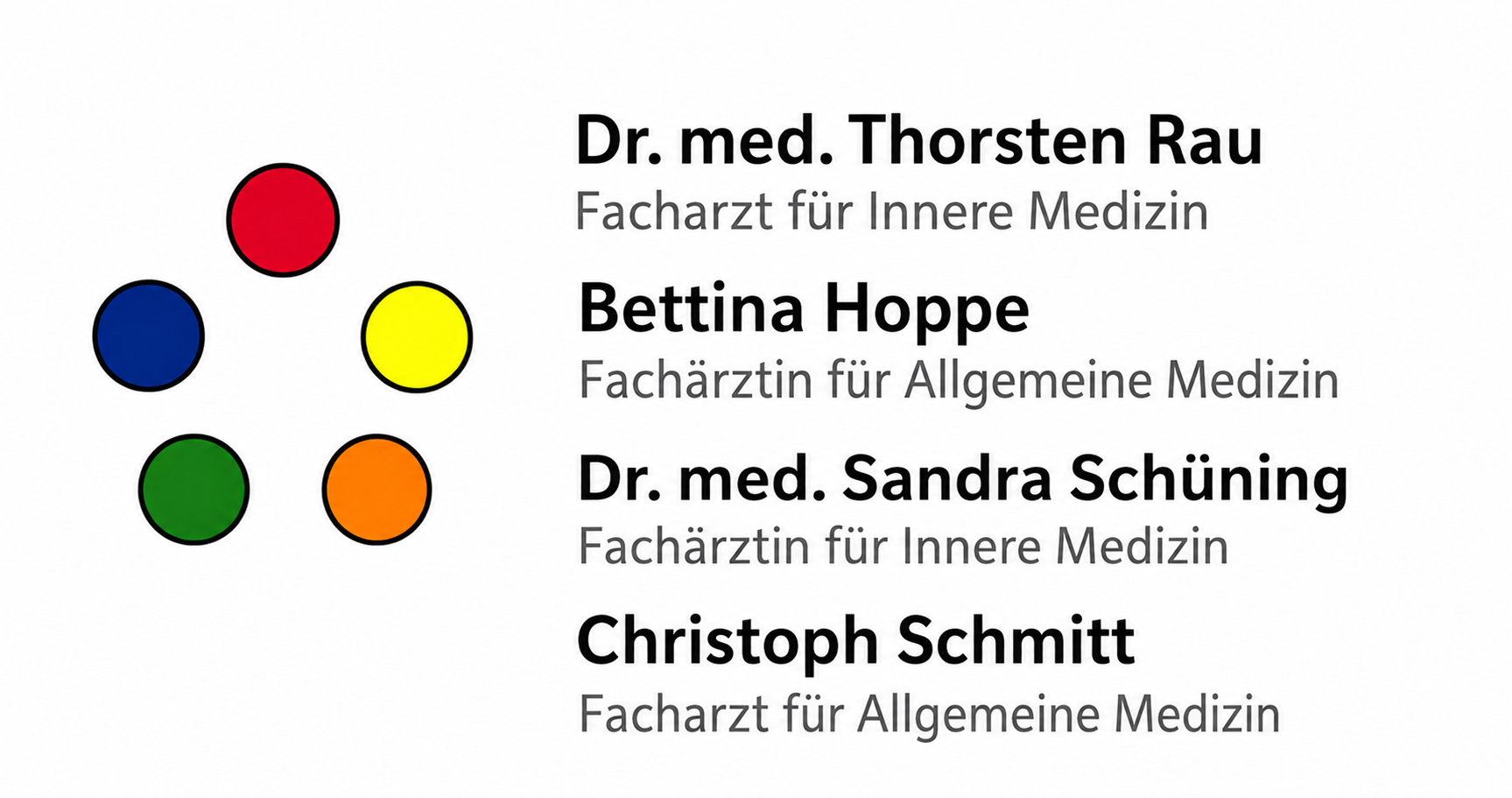 Logo der Hausarztpraxis Essen-Steele mit den vier Ärztinnen und Ärzten